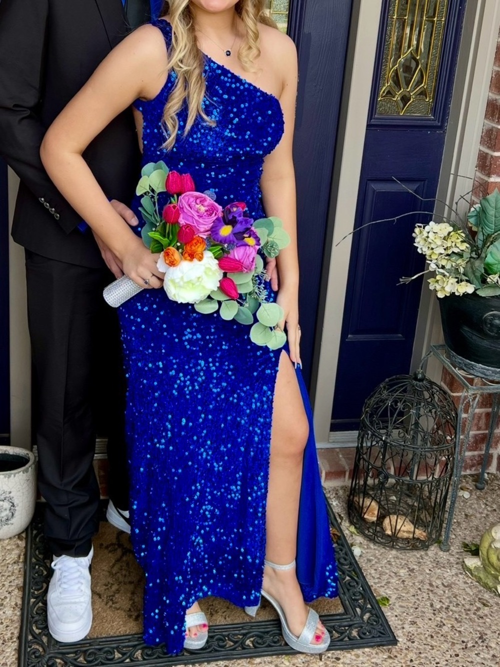 Amazon Royal Blue Sequin One-Shoulder Evening Gown (worn once)